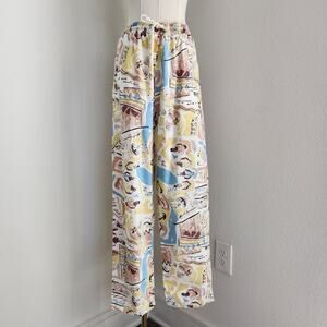 Vintage 90s Abstract Southwestern White Yellow Print Straight Leg Pants M